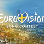 Logo del Festival de Eurovision sobre una panorámica de la ciudad de Malmö.