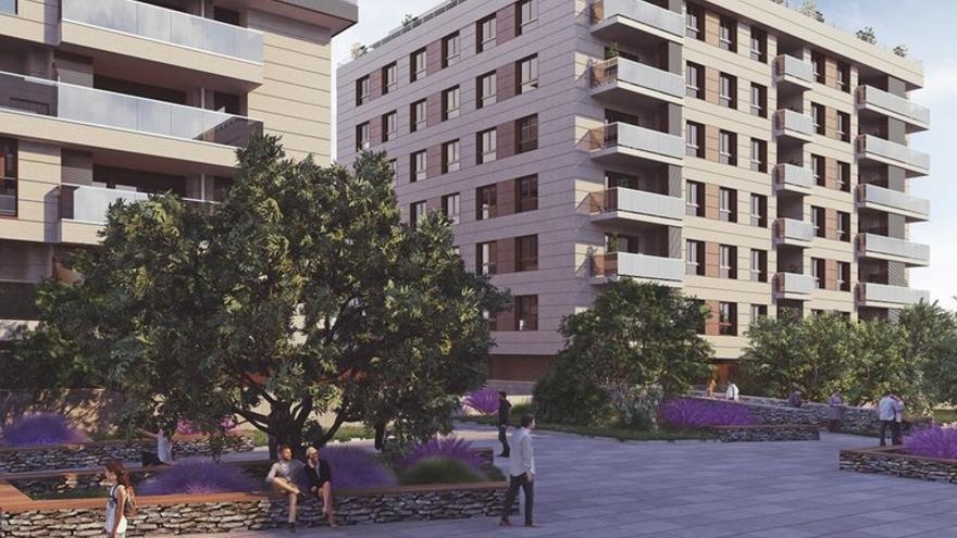 Recreación de la zona de Torreaga con las viviendas construidas en Zumaia.