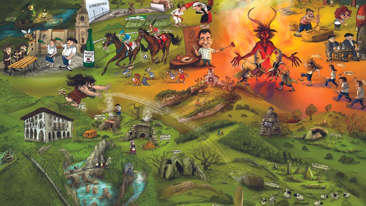 Imagen correspondiente al mes de julio, diseñada por Argote, que el calendario de NOTICIAS DE GIPUZKOA dedica a la comarca de Buruntzaldea.