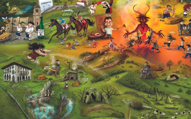 Imagen correspondiente al mes de julio, diseñada por Argote, que el calendario de NOTICIAS DE GIPUZKOA dedica a la comarca de Buruntzaldea.