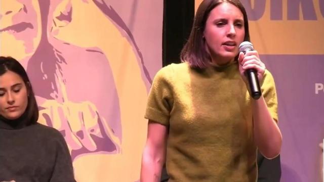 La eurodiputada y secretaria política de Podemos, Irene Montero, en el mitin de este sábado en Zaragoza.