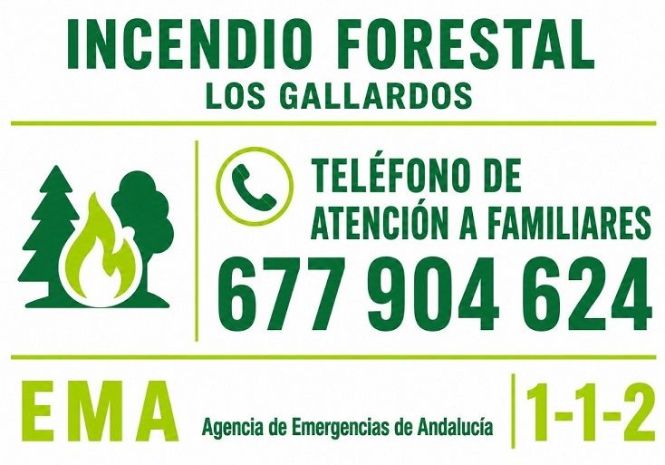 Número de teléfono habilitado para atender a familiares de afectados por el incendio de Los Gallardos (Almería).