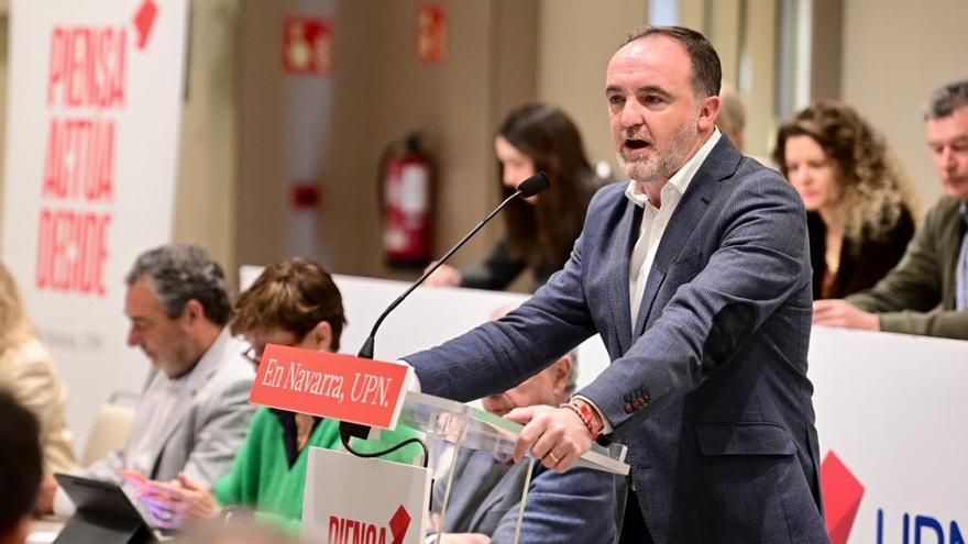 El presidente de UPN, Javier Esparza, antes del Consejo Político del partido este domingo.