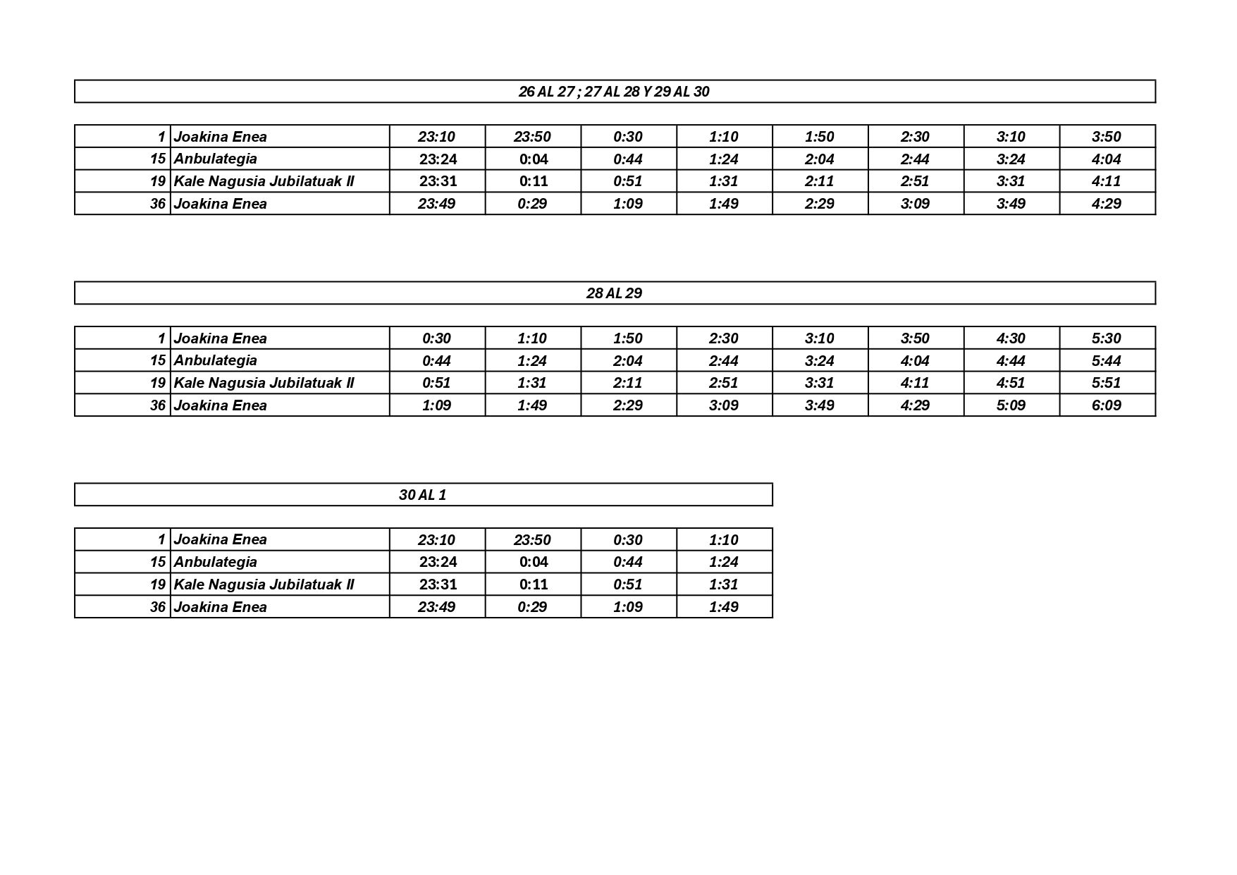 Horario del Gautxori