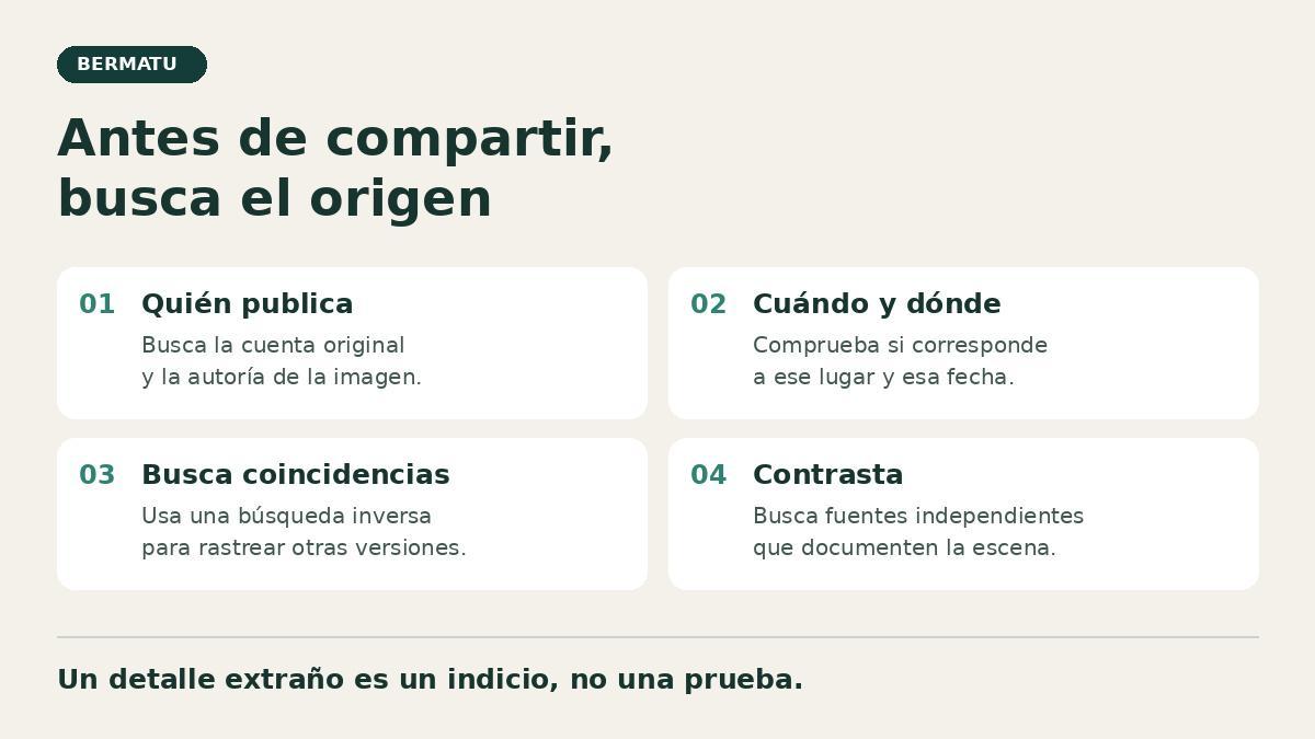 Cuatro pasos para comprobar el origen de una imagen antes de compartirla.