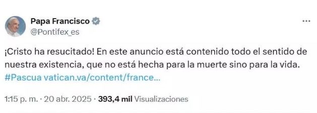 El último tuit del papa Francisco antes del cambio de la cuenta.