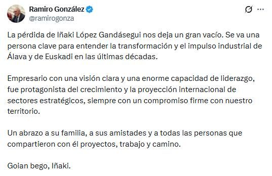 Mensaje de condolencias, Ramiro González.