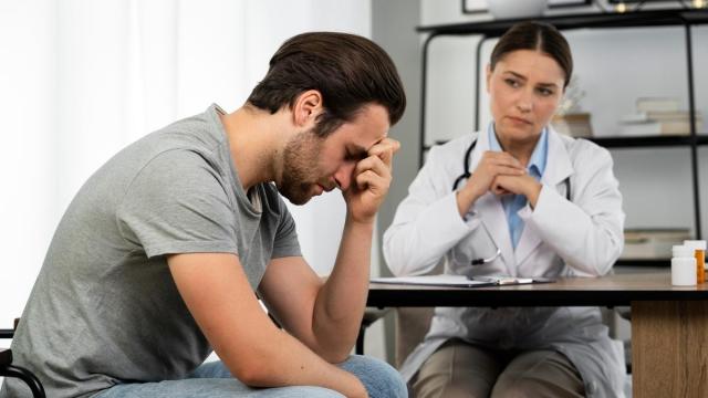Un hombre con síntomas de depresión en consulta.
