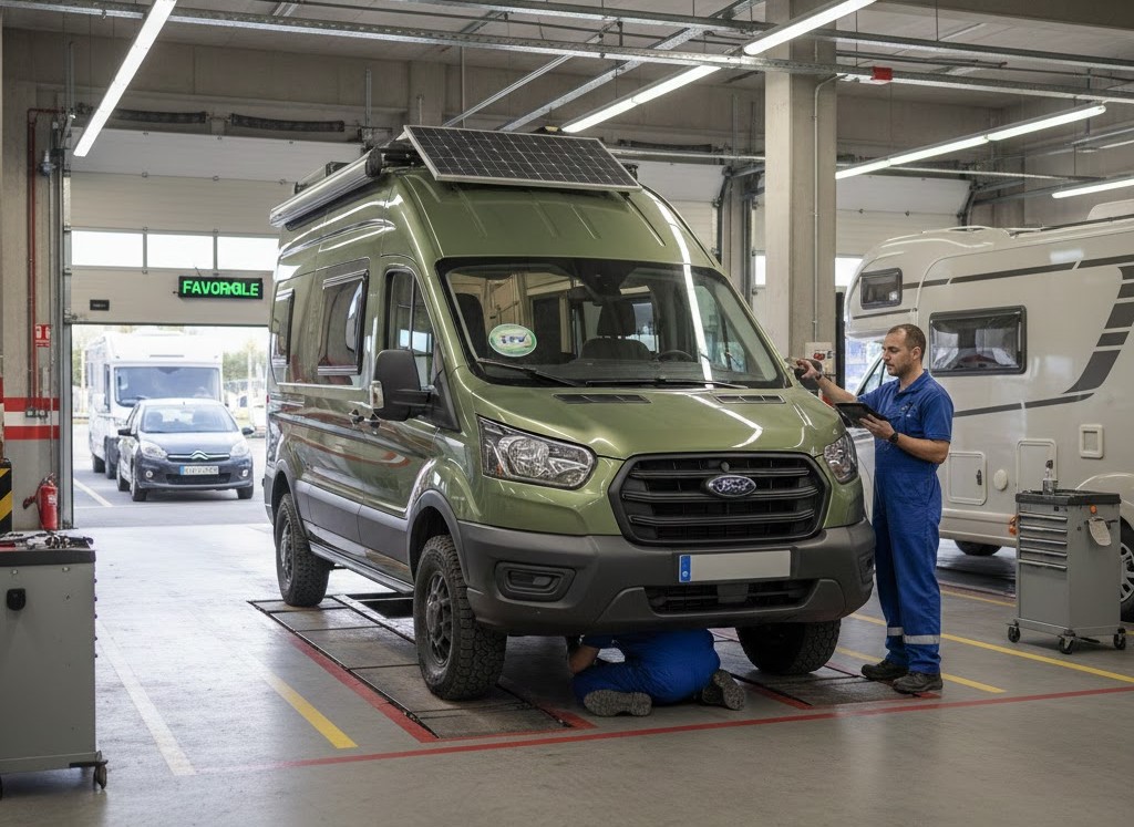 Furgoneta camperizada en una estación de Inspección Técnica de Vehículos