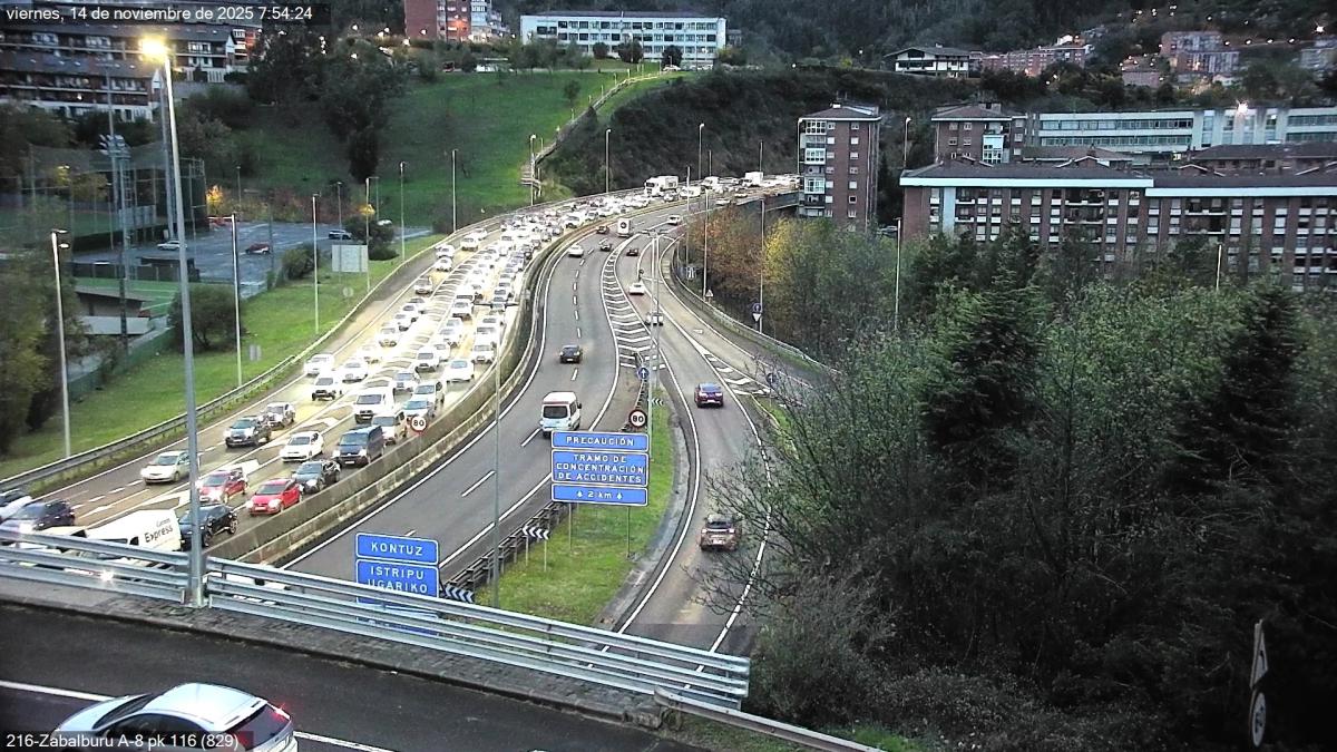 Retenciones, esta mañana, en la A-8 en Basauri / Trafikoa
