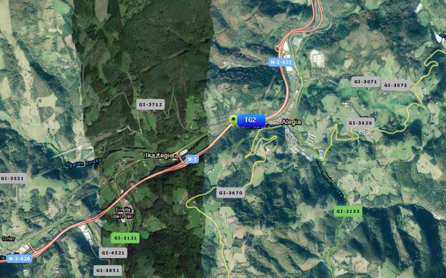Punto en el que se ha registrado un nuevo accidente en la N-1 en Gipuzkoa