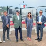 Leixuri Arrizabalaga, Presidenta de Itsasmuseum Bilbao y diputada de Euskera, Cultura y Deporte, Nora Sarasola, Directora de Obra Social de la Fundación BBK, y José Ángel Iribar, adjunto a la presidencia en el Athletic Club, han presentado en rueda de prensa la exposición Gabarra Athletic.