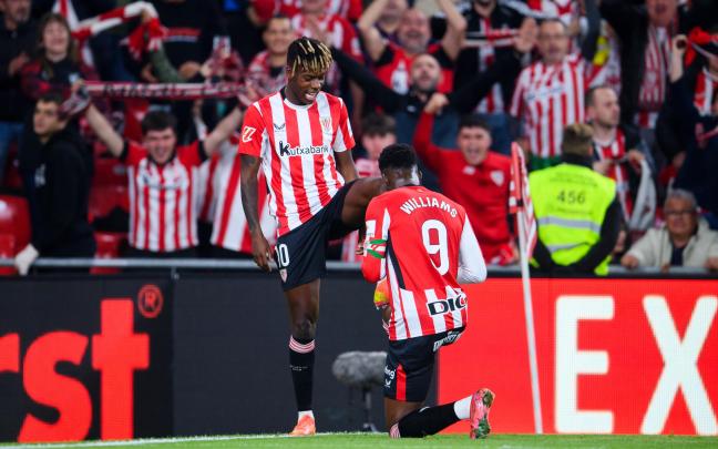 Nico Williams celebra con su hermano el gol anotado ante el Rayo Vallecano / Athletic Club Nico Williams celebra con su hermano el gol anotado ante el Rayo Vallecano / Athletic Club