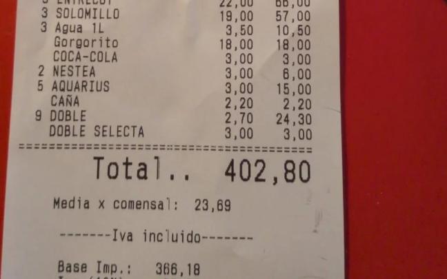 Cuenta del restaurante que no pagaron los comensales. X: @SOYCAMARERO