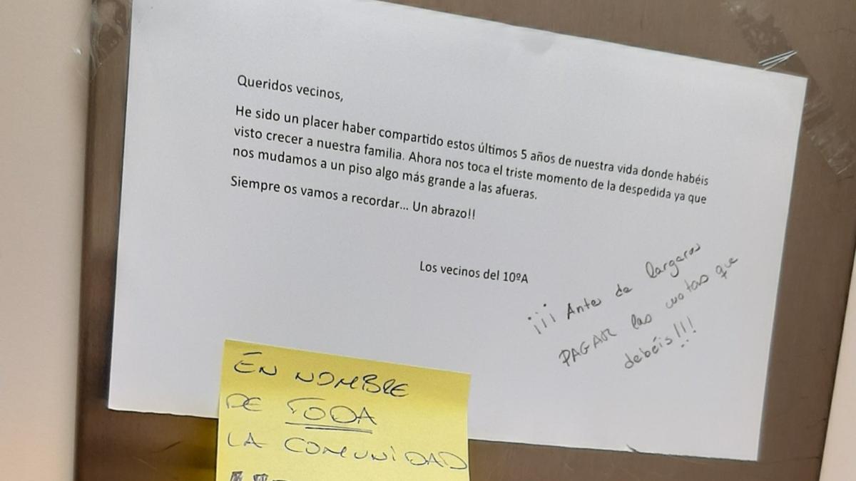 Nota de despedida de un vecino de Pamplona. X: @LIOSDEVECINOS