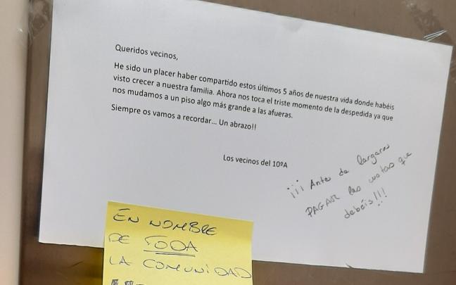 Nota de despedida de un vecino de Pamplona. X: @LIOSDEVECINOS Nota de despedida de un vecino de Pamplona. X: @LIOSDEVECINOS