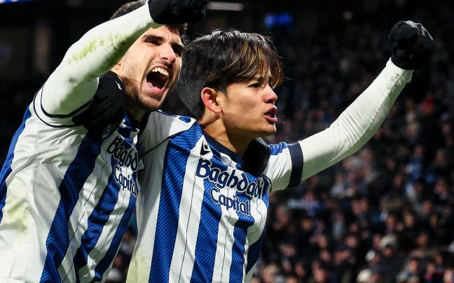 Guedes celebra su gol ante el Atlético de Madrid. REAL SOCIEDAD