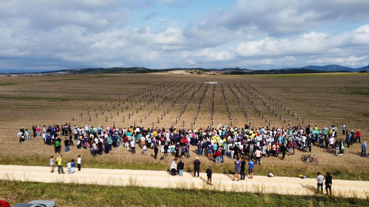 Personas congregadas frente a las cruces de Lubiano. X: @horrelaez_