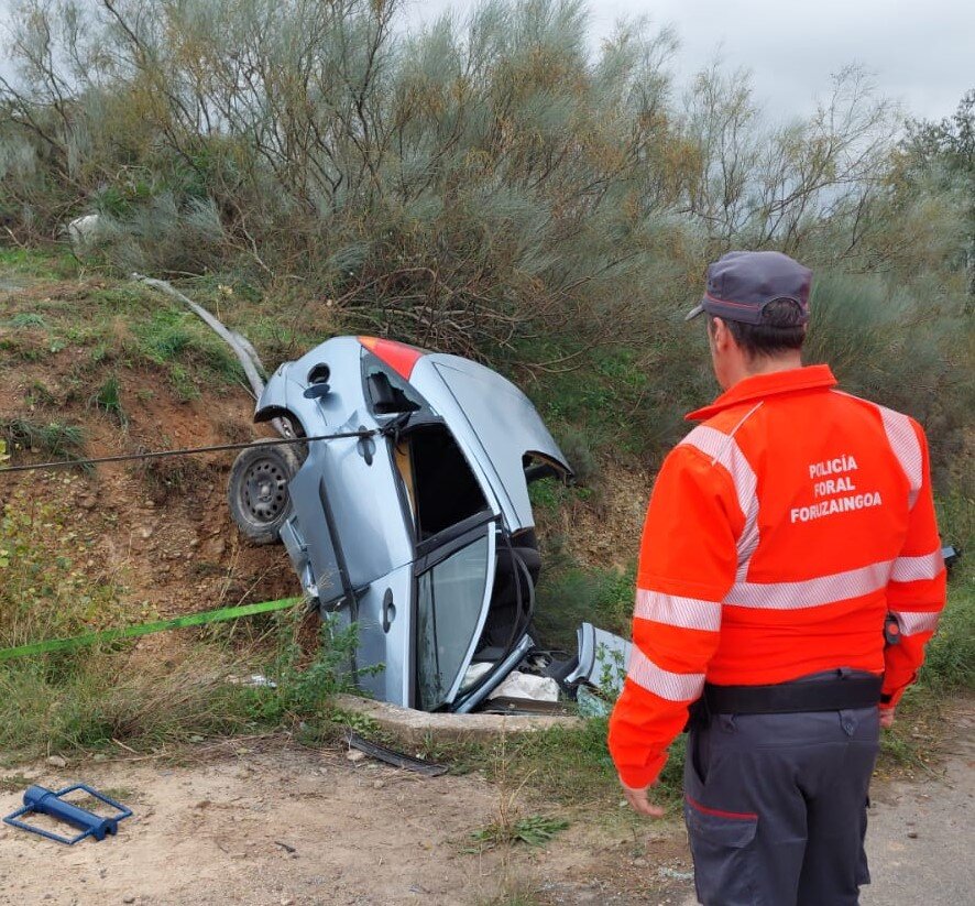 Imagen del vehículo siniestrado en Azagra. Foto: Policía Foral