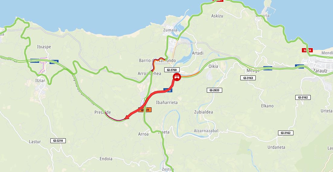 Punto del accidente | Fuente: Trafikoa (X)