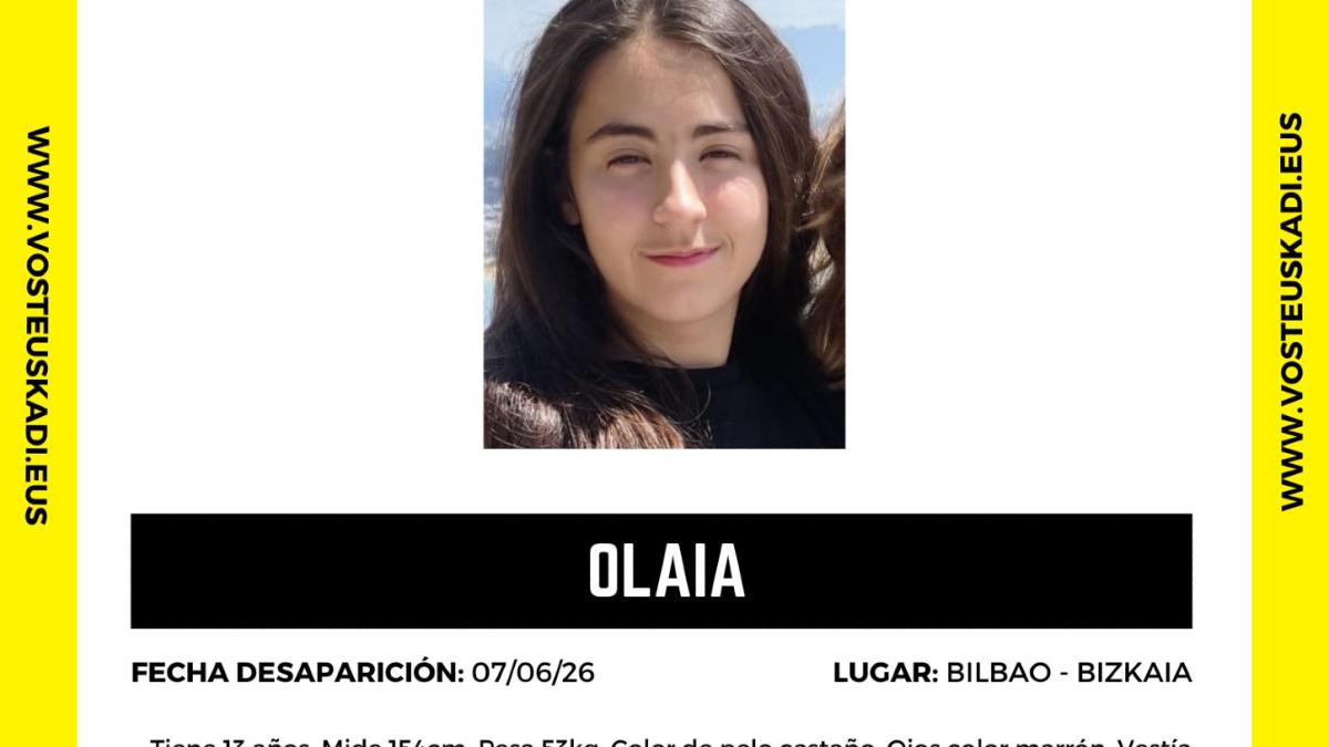 Fotografía y descripción de Olaia, la menor desaparecida en Bilbao / Vost Euskadi. 