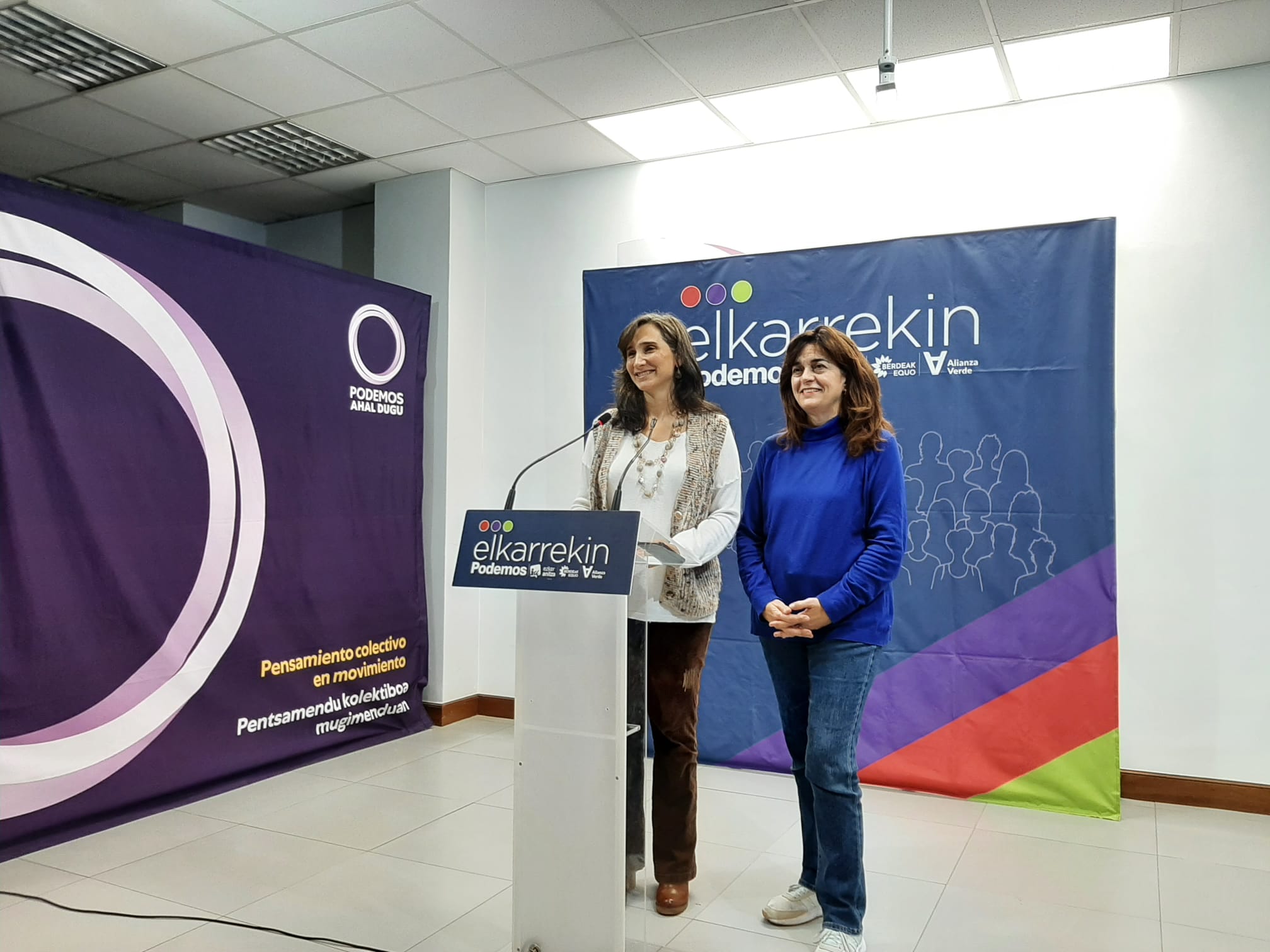 Miren Echeveste y Mariví Eizagirre, en su comparecencia esta mañana en Donostia