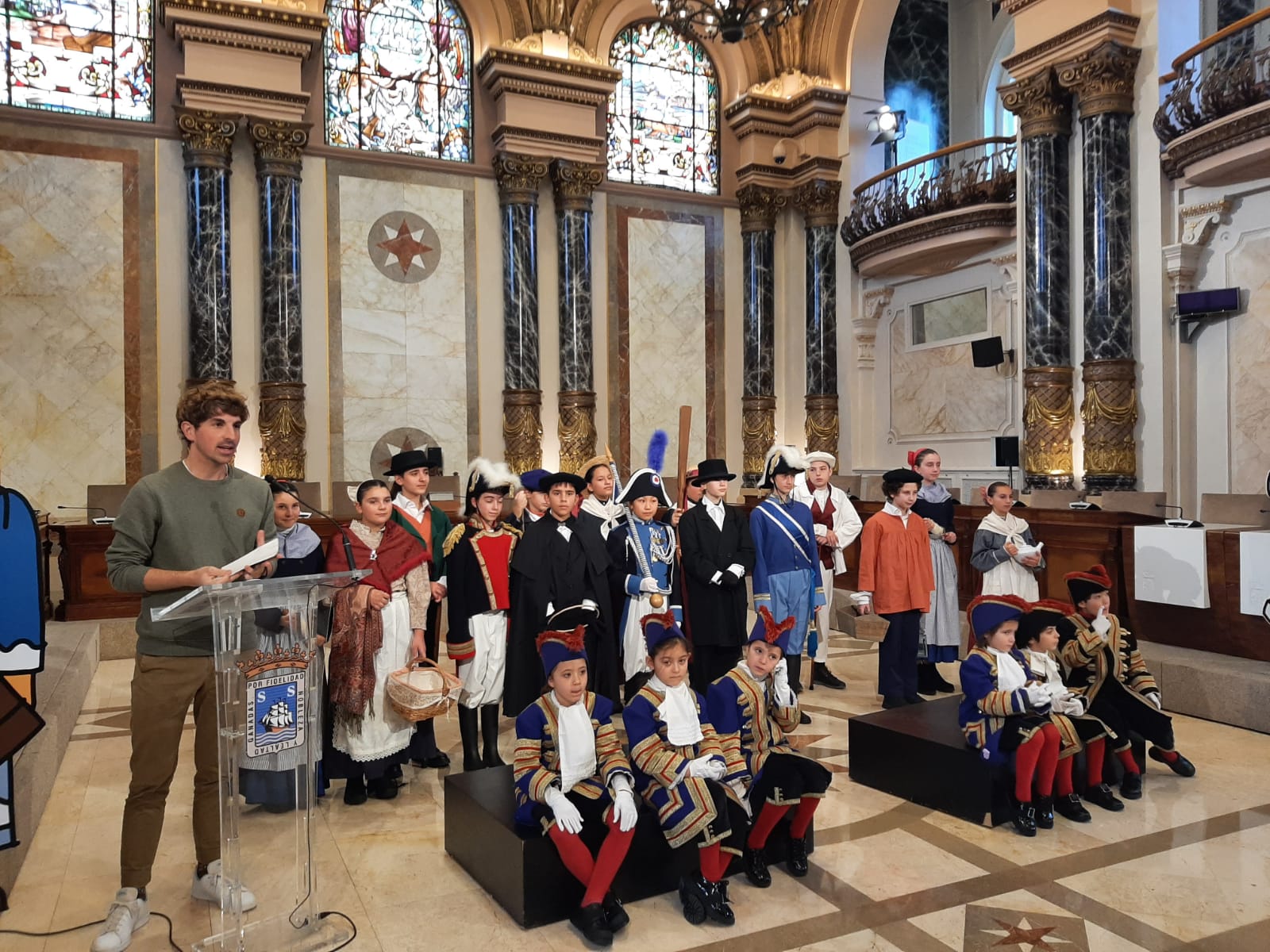 Presentación de la Tamborrada Infantil esta mañana en Donostia