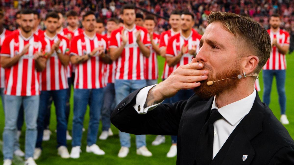 Iker Muniain se despide de San Mamés durante el acto de adiós al capitán / Athletic Club