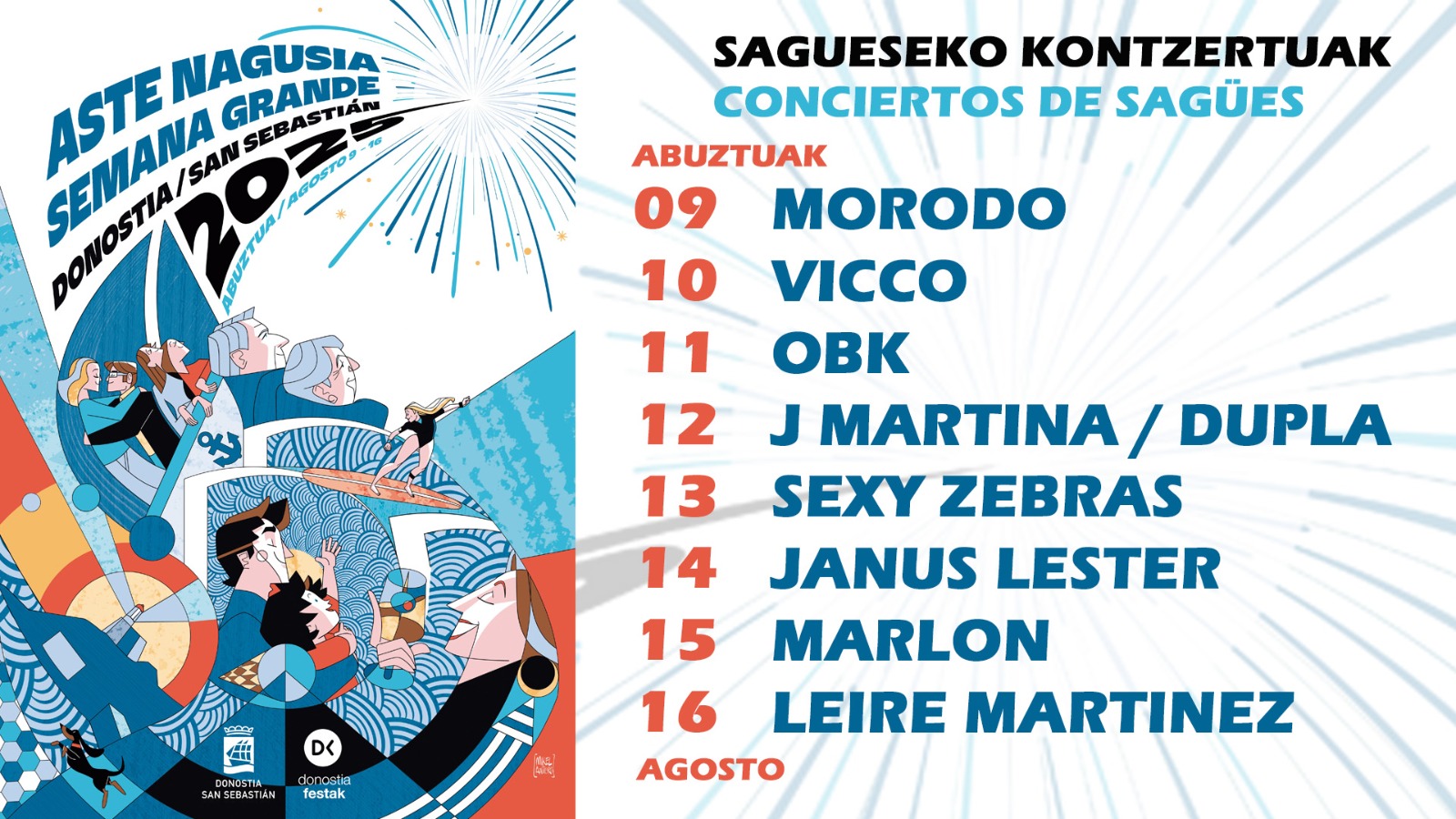 Cartel de los conciertos de Sagüés en Semana Grande de Donostia 2025