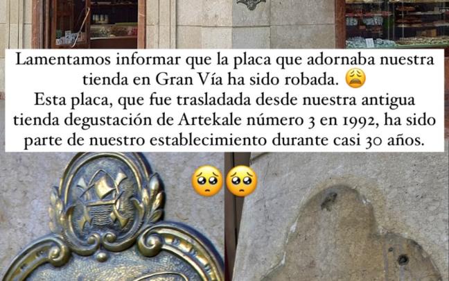 Robo de la placa de la pastelería Arrese de la Gran Vía de Bilbao. Instagram: @arresebilbao1852 Robo de la placa de la pastelería Arrese de la Gran Vía de Bilbao. Instagram: @arresebilbao1852