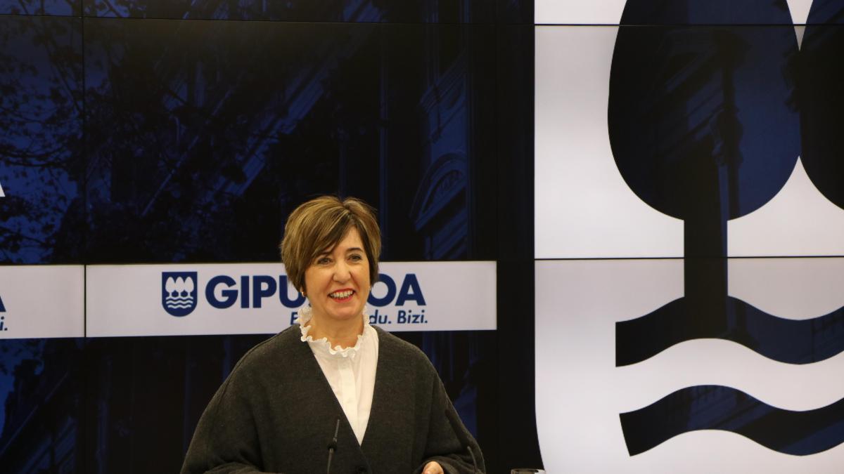 La portavoz foral, Irune Berasaluze, en la comparecencia de esta mañana
