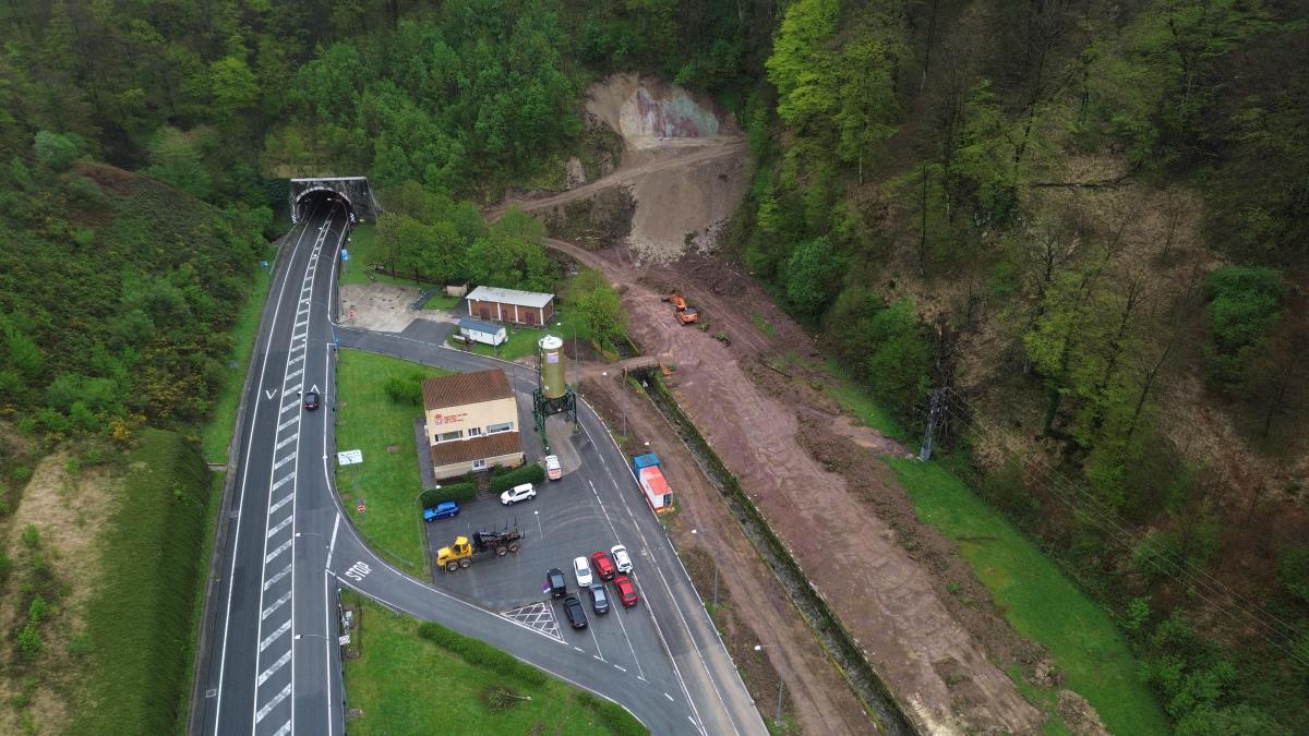 Imagen aérea de los trabajos en la boca norte del túnel. Foto: Gobierno de Navarra