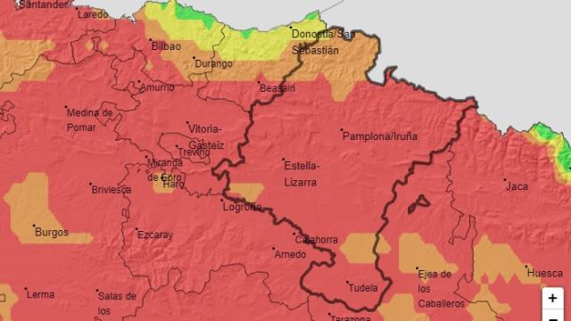 Mapa de riesgo de incendio previsto por la AEMET para este martes 22 de agosto.