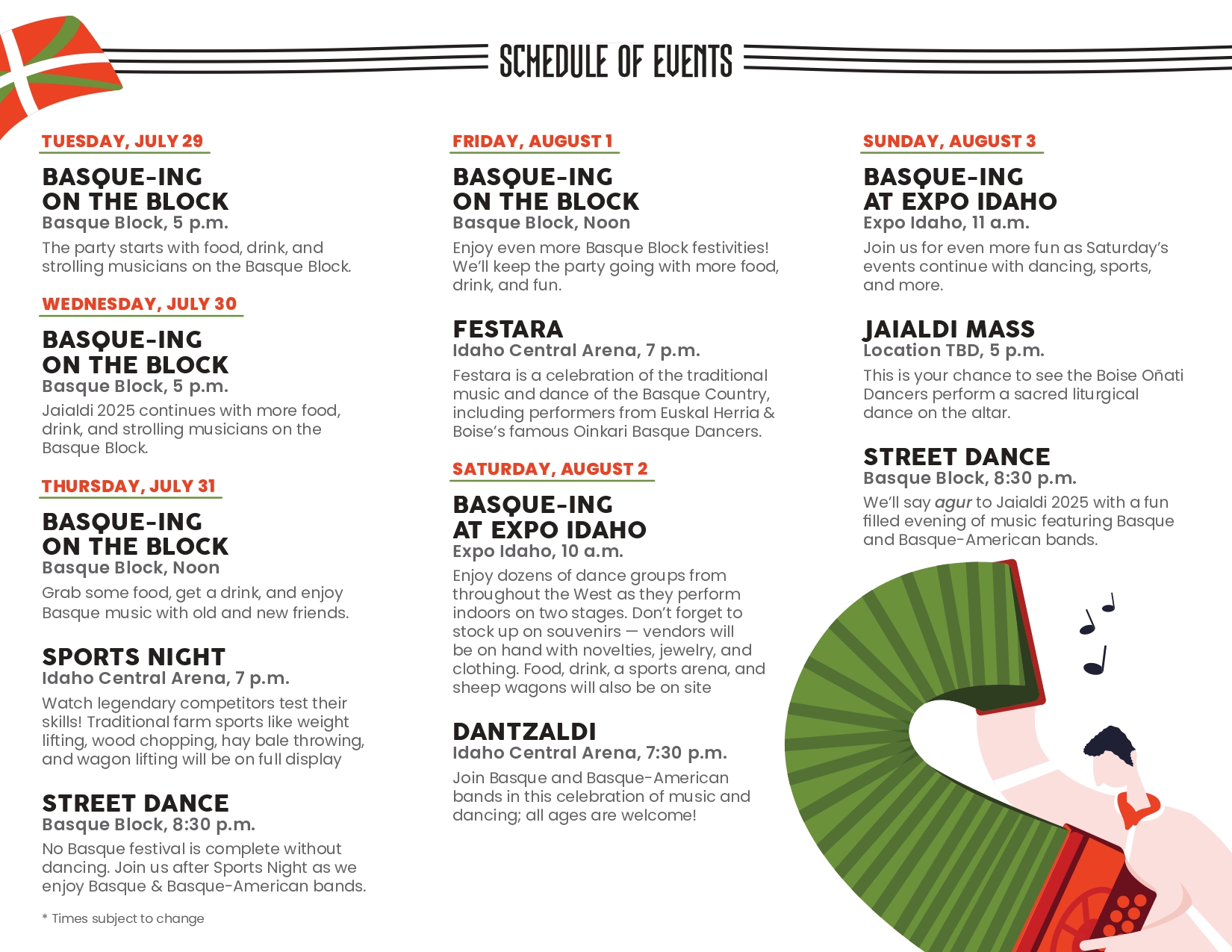 Programación del Jaialdi de Boise 2025.