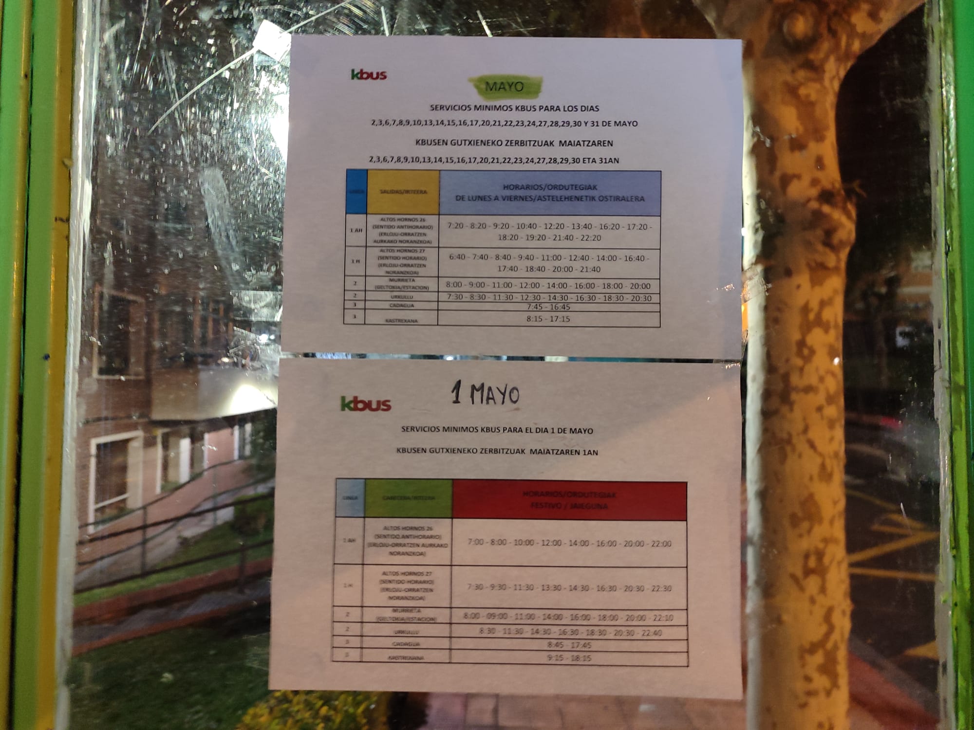 Cartel con servicios mínimos en mayo del KBUS de Barakaldo Cartel con servicios mínimos en mayo del KBUS de Barakaldo