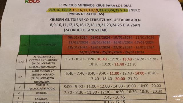 Cartel informando de los paros en el KBUS de Barakaldo | ONDA VASCA