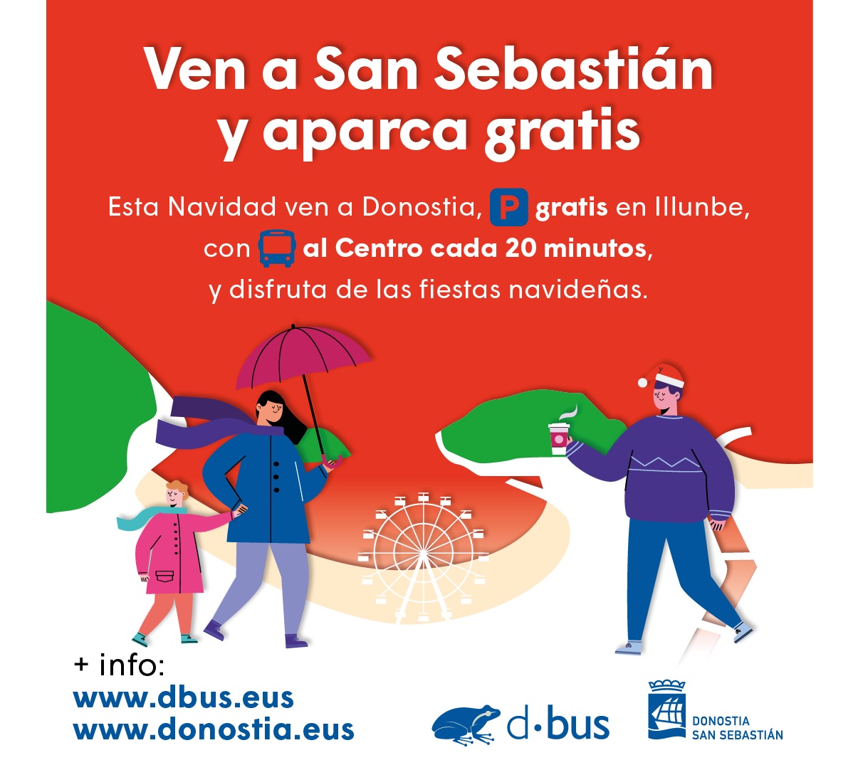 Cartel que promociona el servicio de lanzadera entre el aparcamiento de Ilunbe y el centro de Donostia