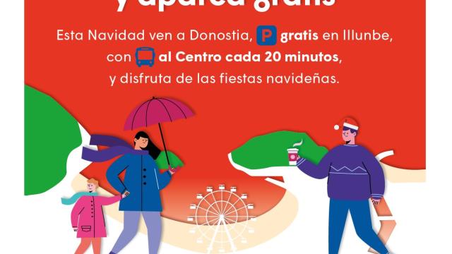 Cartel que promociona el servicio de lanzadera entre el aparcamiento de Ilunbe y el centro de Donostia