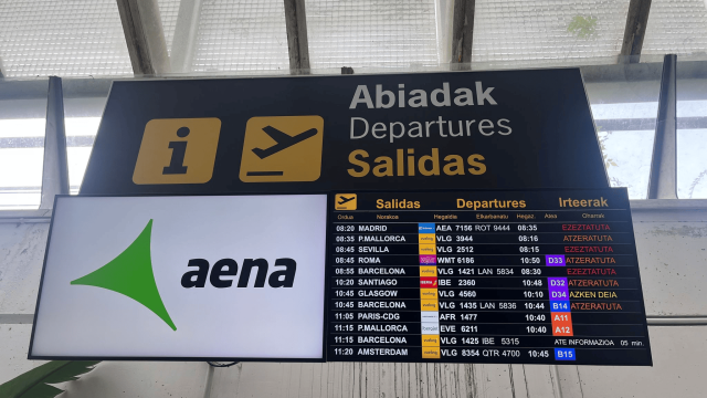 Panel de vuelos retrasados en el aeropuerto de Loiu. ONDA VASCA