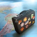 Maleta de viaje sobre un mapa