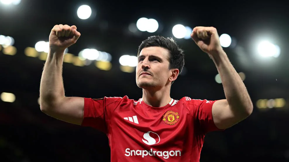Harry Maguire celebrando el gol que eliminaba al Olympique Lyonnais en la anterior eliminatoria. / UEFA Harry Maguire celebrando el gol que eliminaba al Olympique Lyonnais en la anterior eliminatoria. / UEFA