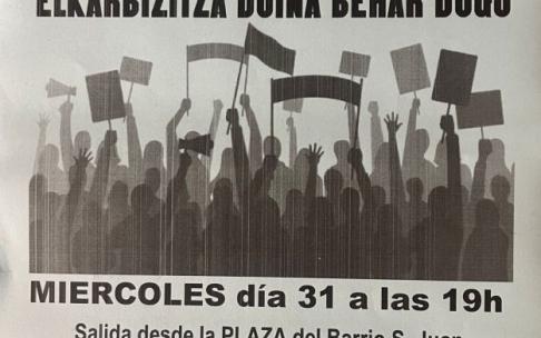 Cartel vecinal anunciando la manifestación de esta tarde en el barrio de San Juan en Santurtzi Cartel vecinal anunciando la manifestación de esta tarde en el barrio de San Juan en Santurtzi