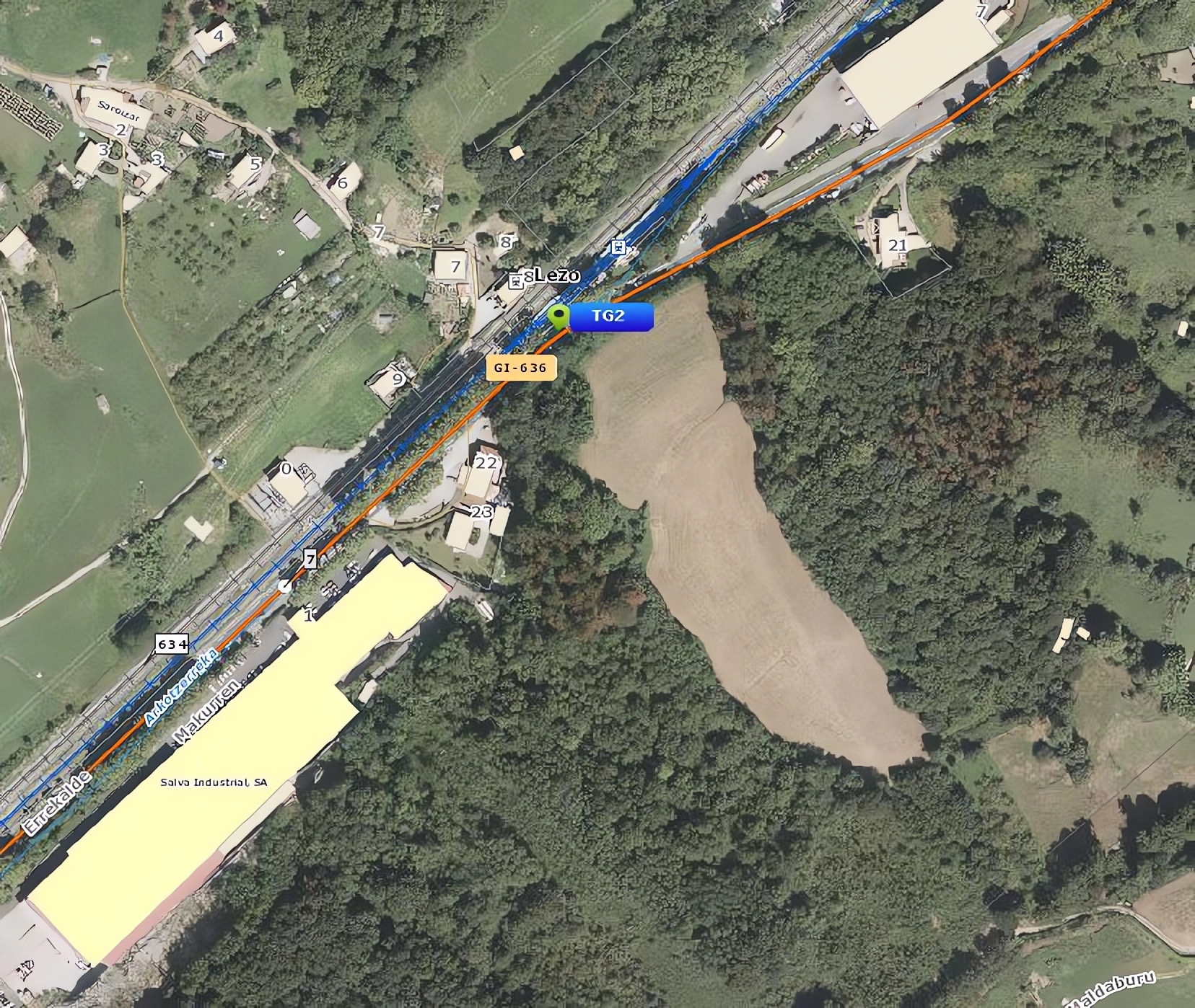 Lugar del accidente registrado en la Gi-636, en Lezo