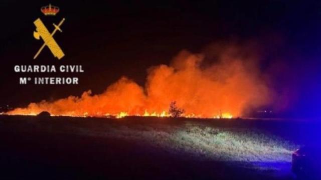 Vista del incendio de vegetación en Mendavia. Cedida