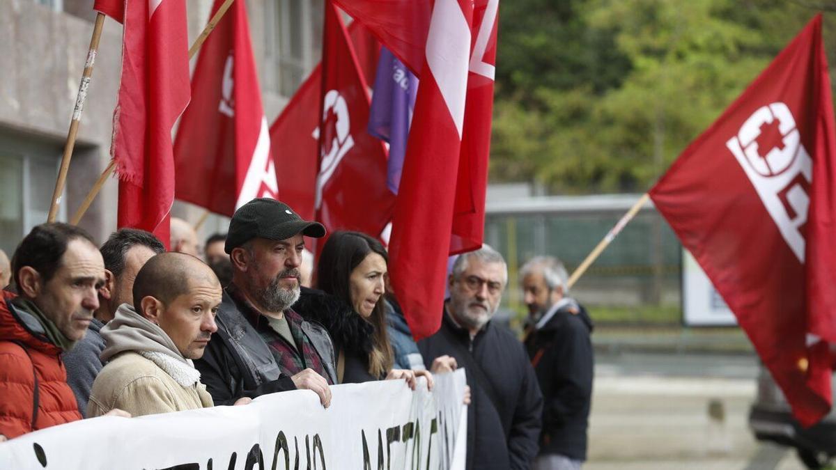 Concentración sindical anterior para exigir la renovación del convenio del Metal de Gipuzkoa. JUAN HERRERO