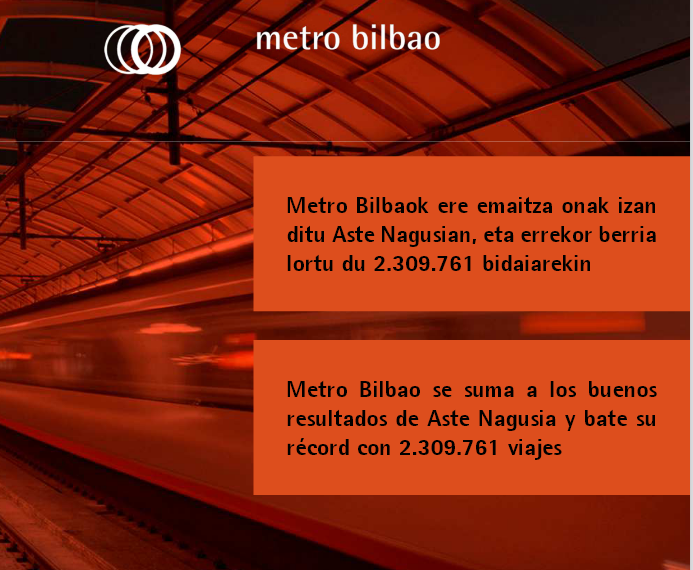 Más viajeros que nunca en Metro Bilbao durante la Aste Nagusia de 2023