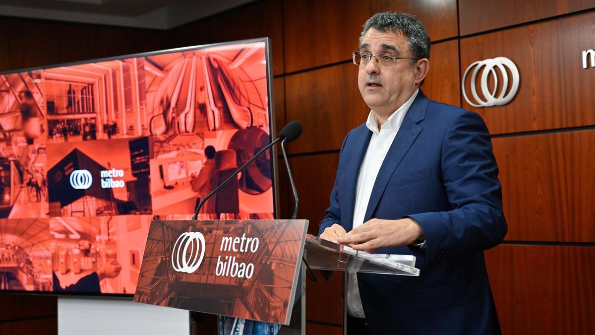 Eneko Arruebarrena en la presentación del balance de 2023 esta mañana en la sede de Metro Bilbao | Oskar González, Deia