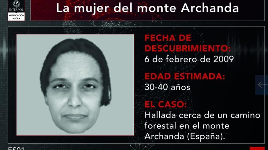 Ficha de la mujer encontrada en Artxanda. Interpol