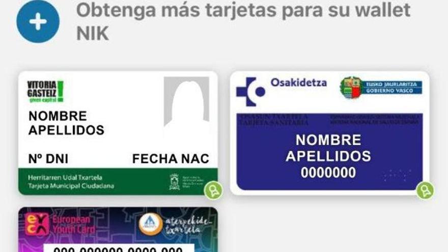 Aspecto de la aplicación NIK con la Tarjeta Municipal Ciudadana añadida. Foto: Ayuntamiento de Gasteiz