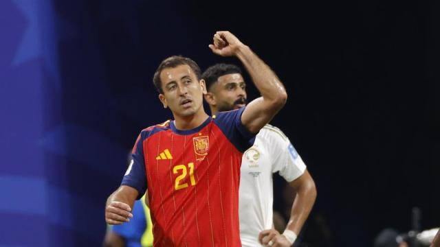Mikel Oyarzabal tras marcar uno de sus dos goles. RFEF